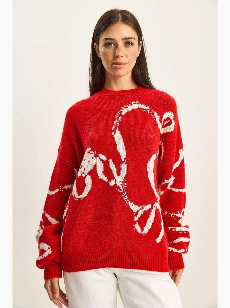 Camisola de malha oversized com decote redondo e estampado lucci Branco Vermelho - Kiabi