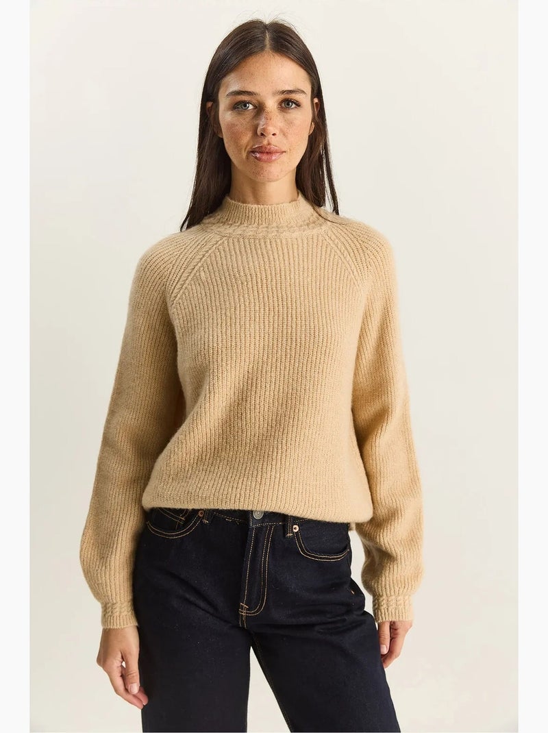 Camisola de malha oversized com decote redondo lucci Bege-argila - Kiabi