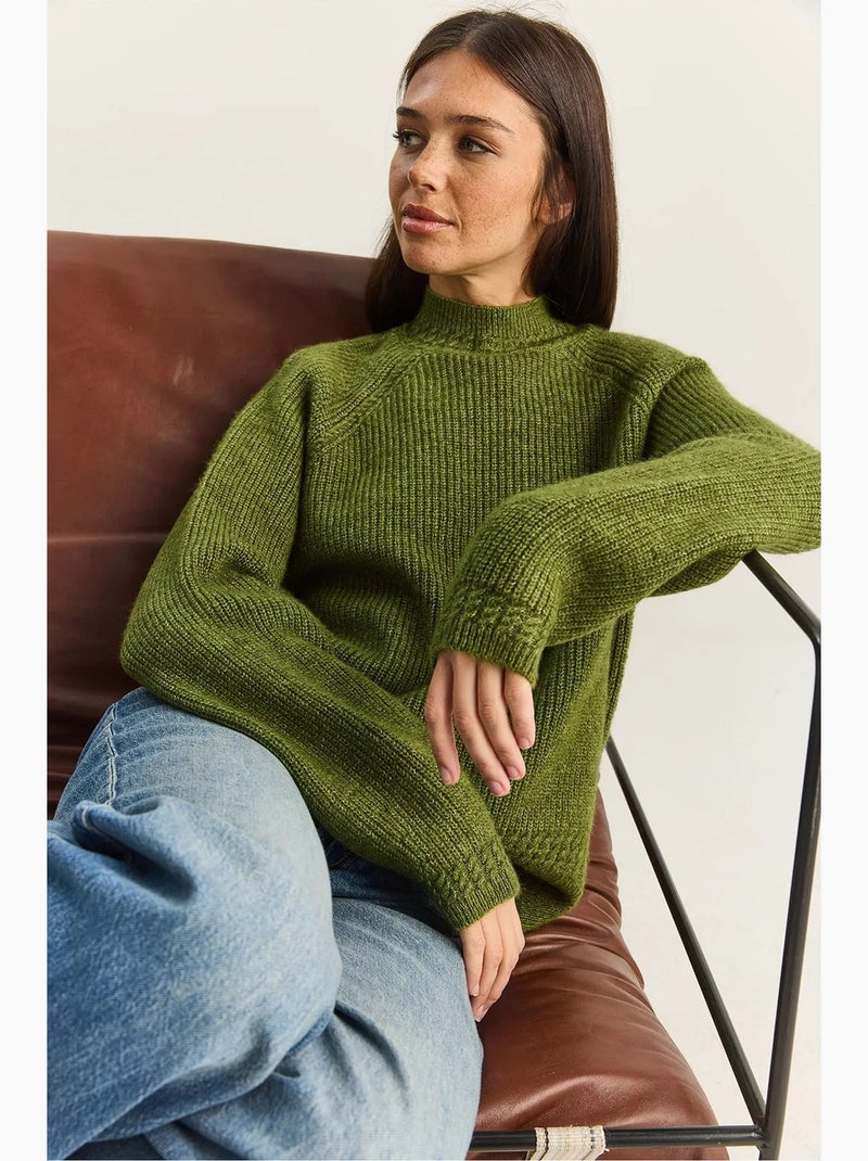 Camisola de malha oversized com decote redondo lucci Cáqui - Kiabi