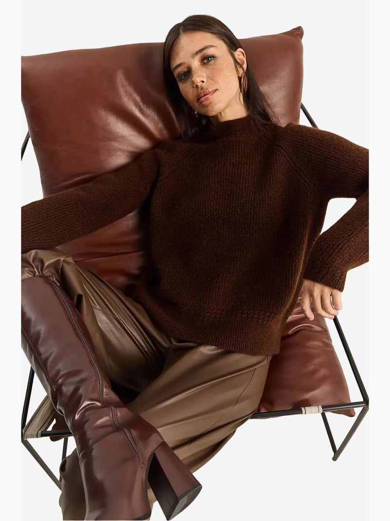 Camisola de malha oversized com decote redondo lucci Castanho-escuro - Kiabi