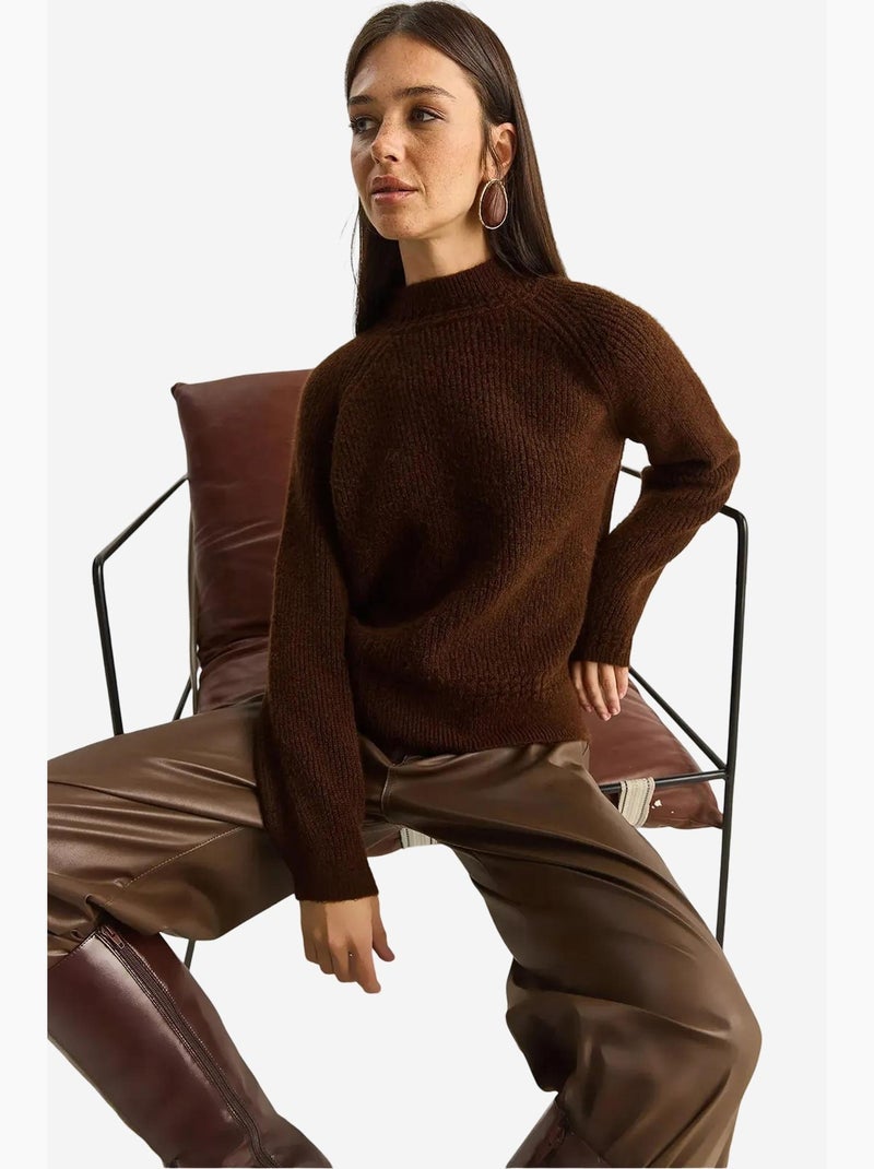 Camisola de malha oversized com decote redondo lucci Castanho-escuro - Kiabi
