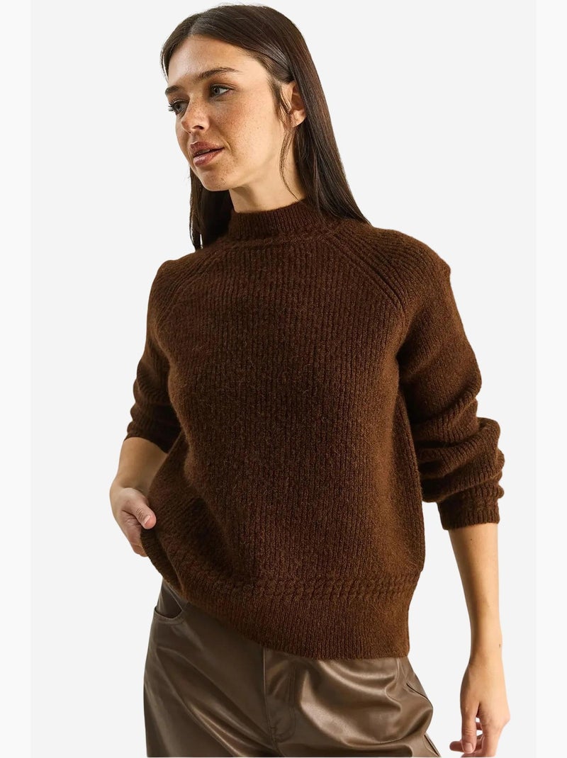 Camisola de malha oversized com decote redondo lucci Castanho-escuro - Kiabi