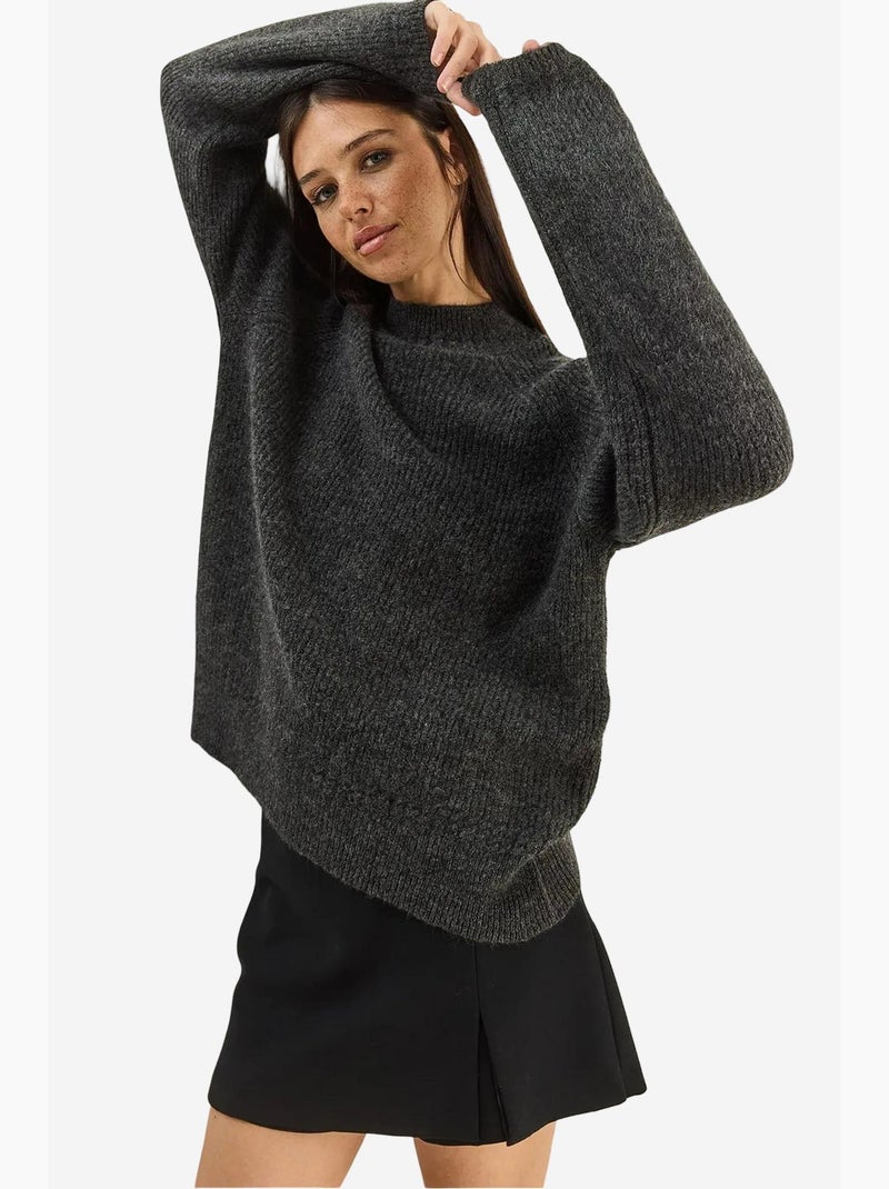 Camisola de malha oversized com decote redondo lucci Cinza-preto - Kiabi