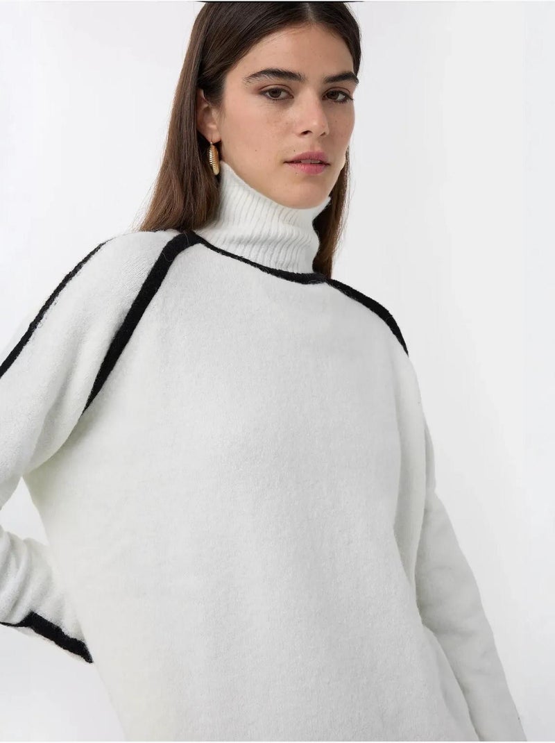 Camisola de malha oversized com detalhe contrastante Branco - Kiabi