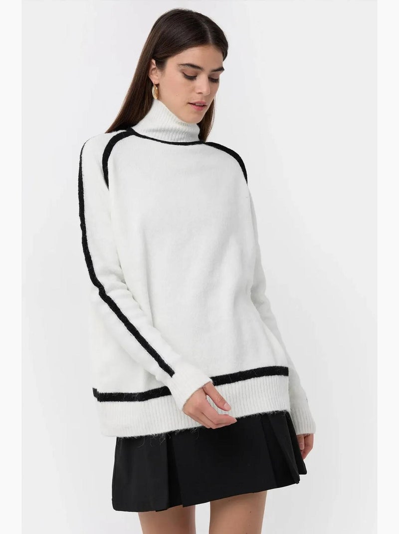 Camisola de malha oversized com detalhe contrastante hiccup Branco - Kiabi