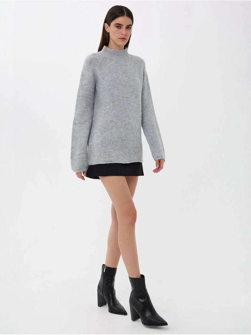 Camisola de malha oversized com gola alta Cinza - Kiabi