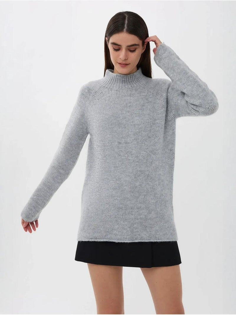 Camisola de malha oversized com gola alta Cinza - Kiabi
