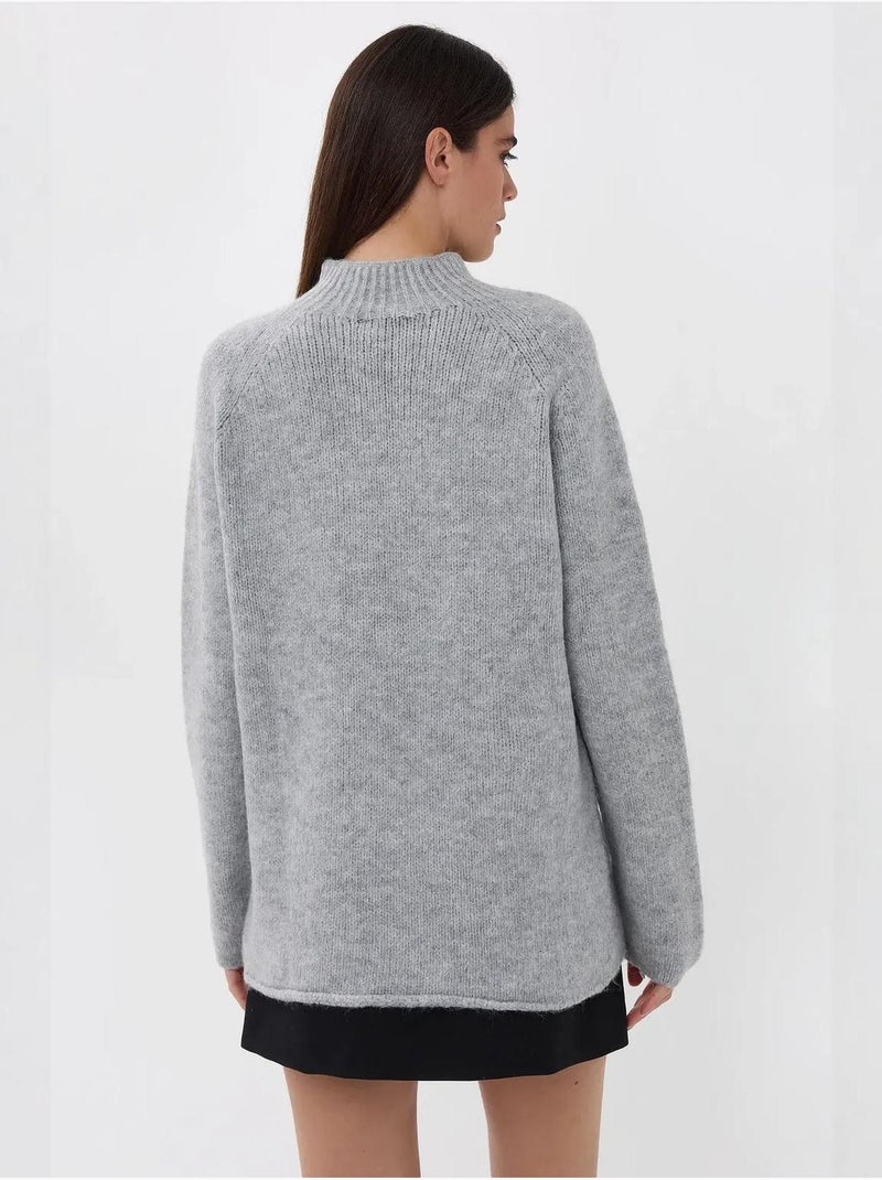 Camisola de malha oversized com gola alta Cinza - Kiabi