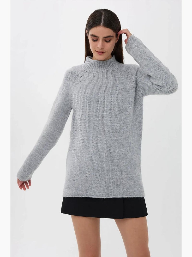 Camisola de malha oversized com gola alta hiccup Cinza - Kiabi