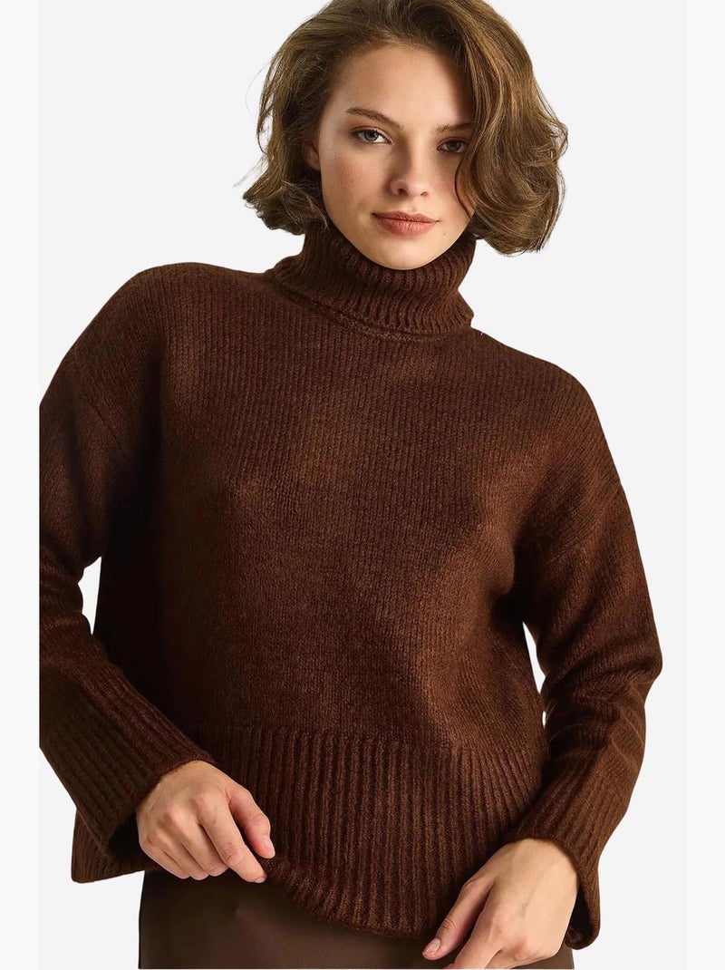 Camisola de malha oversized com gola alta lucci Castanho-chocolate - Kiabi