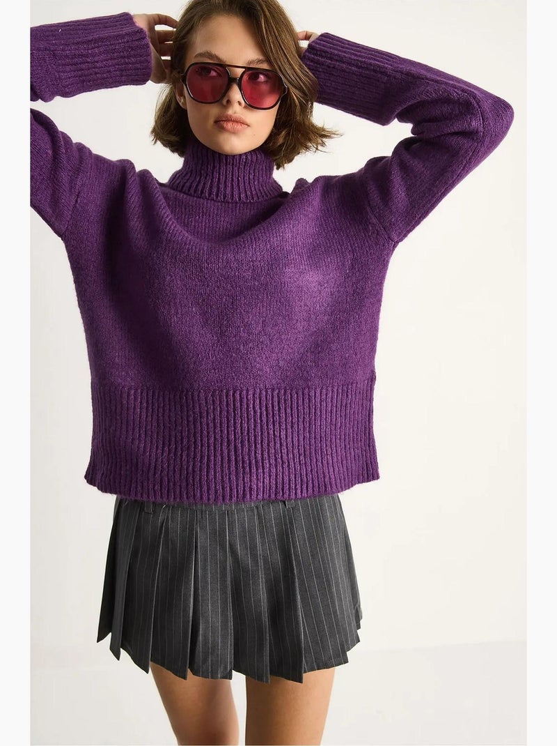 Camisola de malha oversized com gola alta lucci Roxo berinjela - Kiabi