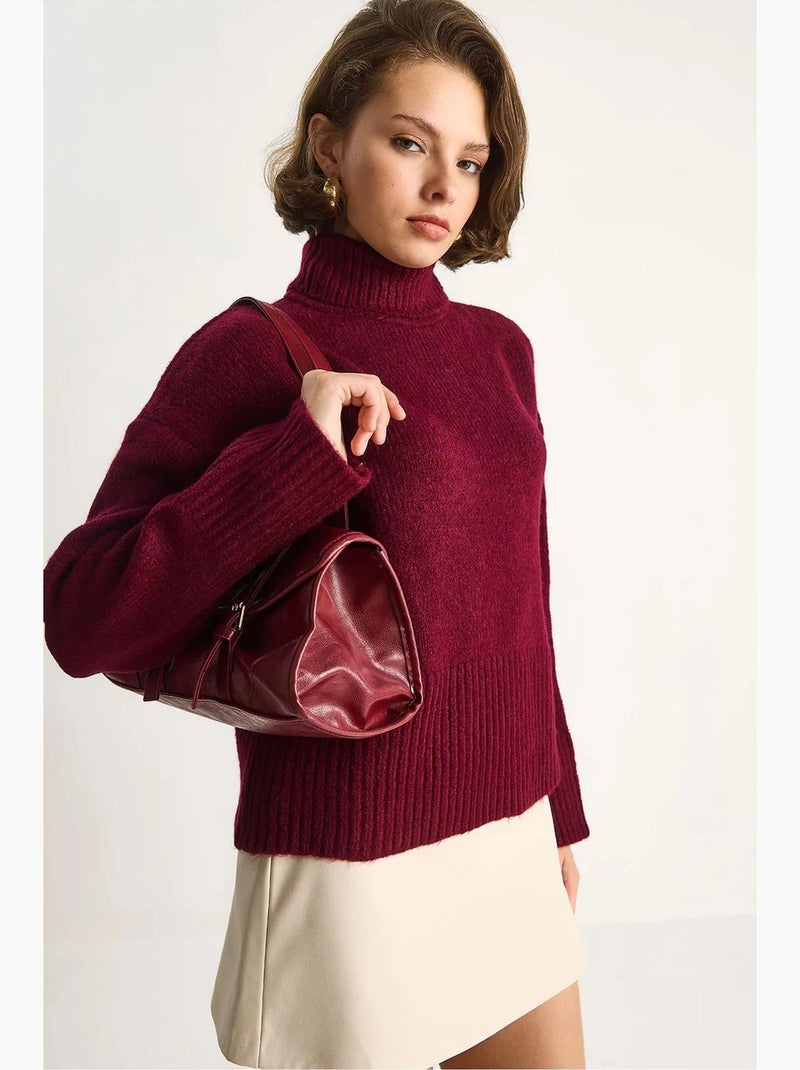 Camisola de malha oversized com gola alta lucci Vermelho bordô - Kiabi