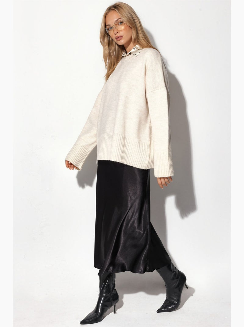 Camisola de malha oversized com gola redonda hiccup Creme - Kiabi