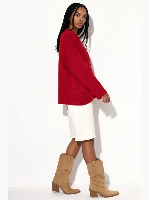 Camisola de malha oversized com gola redonda hiccup - Kiabi Camisola de malha oversized com gola redonda hiccup - Kiabi