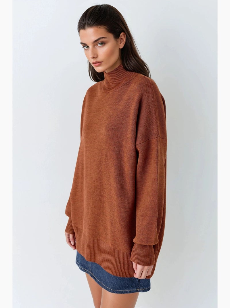 Camisola de malha oversized com meia gola alta my fashion Castanho-avelã - Kiabi