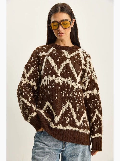 Camisola de malha oversized com padrão étnico lucci - Kiabi Camisola de malha oversized com padrão étnico lucci - Kiabi