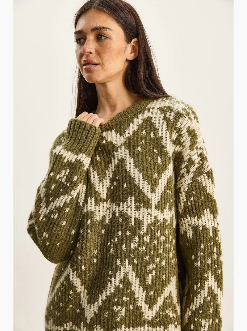 Camisola de malha oversized com padrão étnico lucci Verde escuro - Kiabi