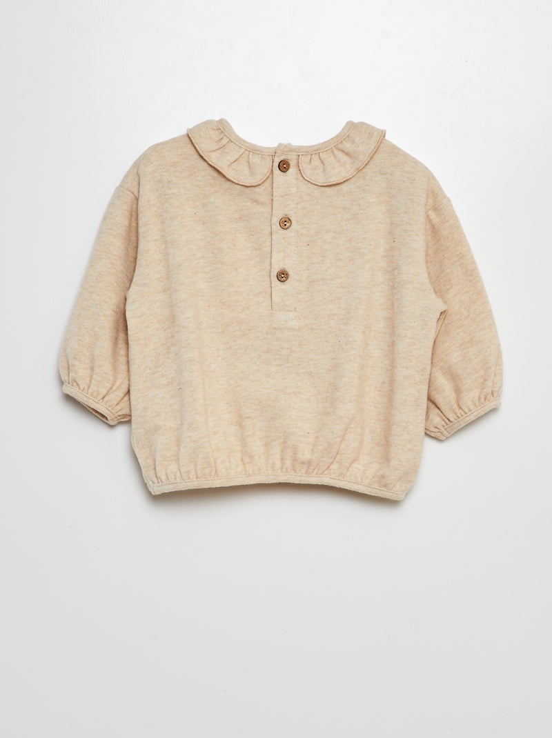 Camisola de malha peluche com gola com folhos BEGE - Kiabi