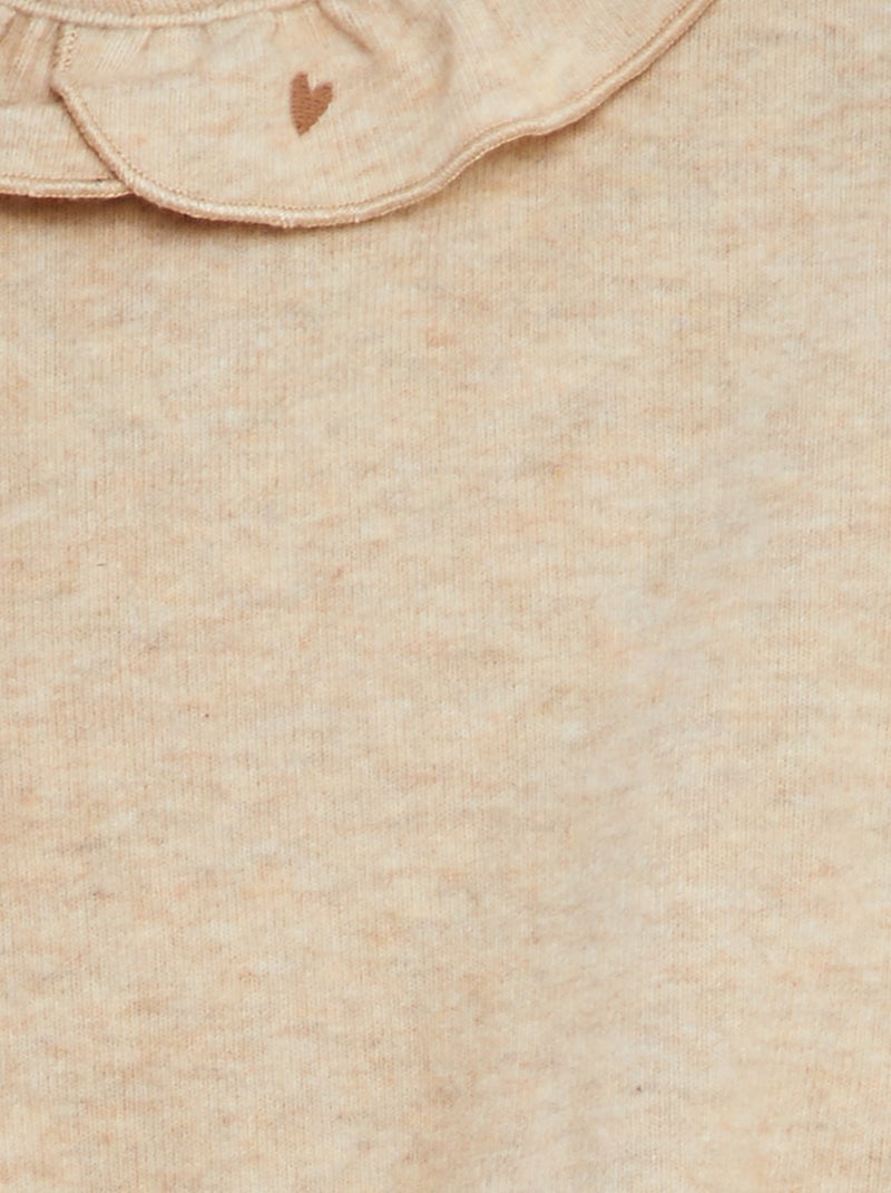 Camisola de malha peluche com gola com folhos BEGE - Kiabi