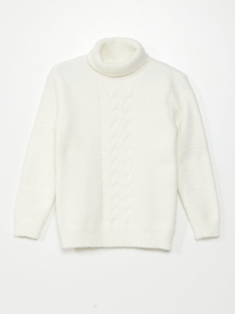 Camisola de malha peluche de gola alta Branco - Kiabi