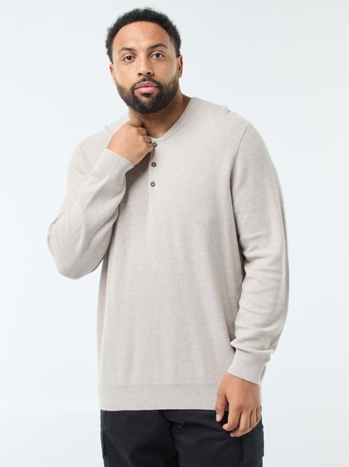 Camisola de malha piqué com gola redonda abotoada - Kiabi