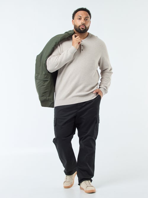 Camisola de malha piqué com gola redonda abotoada - Kiabi