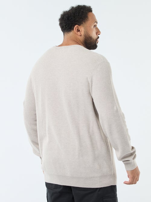 Camisola de malha piqué com gola redonda abotoada - Kiabi