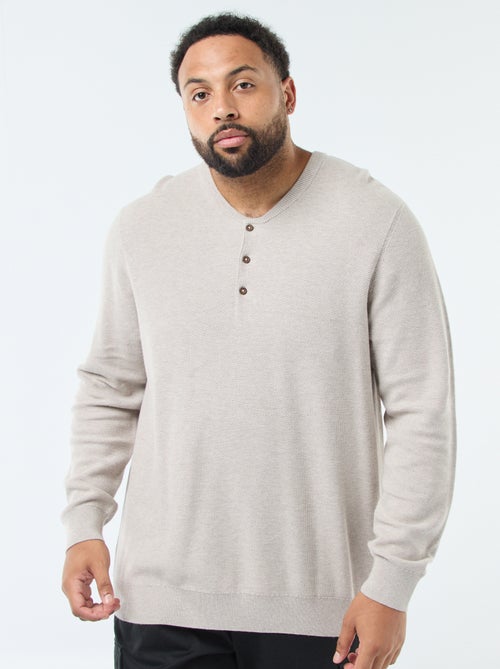 Camisola de malha piqué com gola redonda abotoada - Kiabi