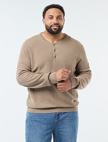 Camisola de malha piqué com gola redonda abotoada