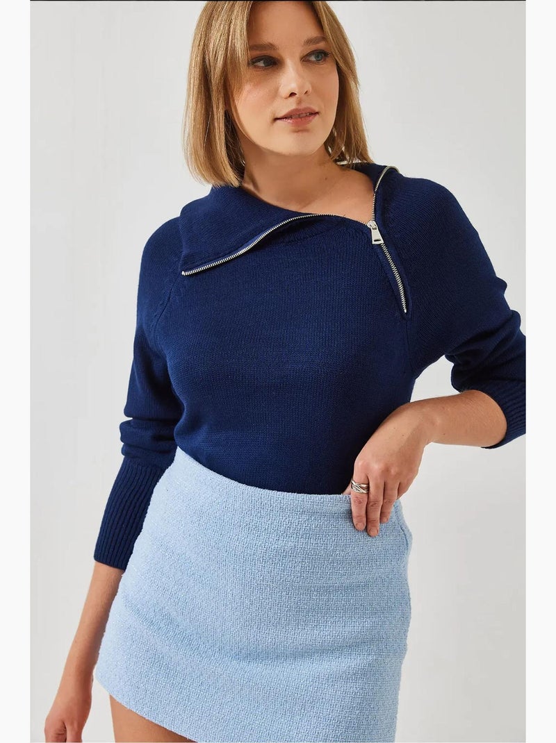 Camisola de malha raglan com fecho lucci Azul-marinho - Kiabi