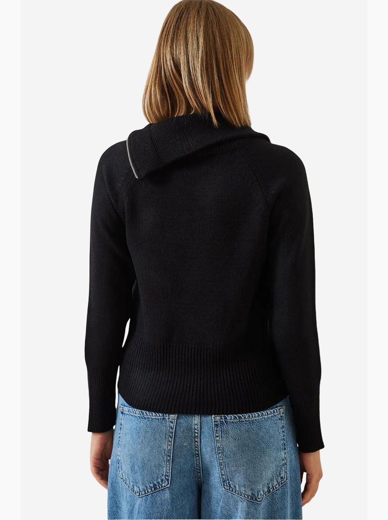 Camisola de malha raglan com fecho lucci Preto - Kiabi