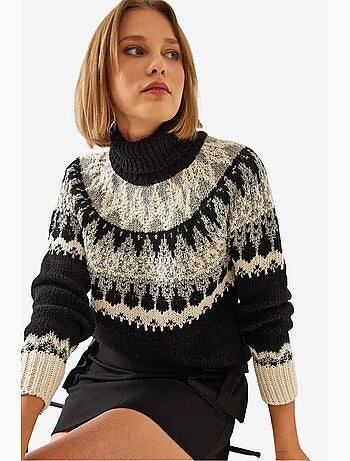 Camisola de malha raglan jacquard lucci