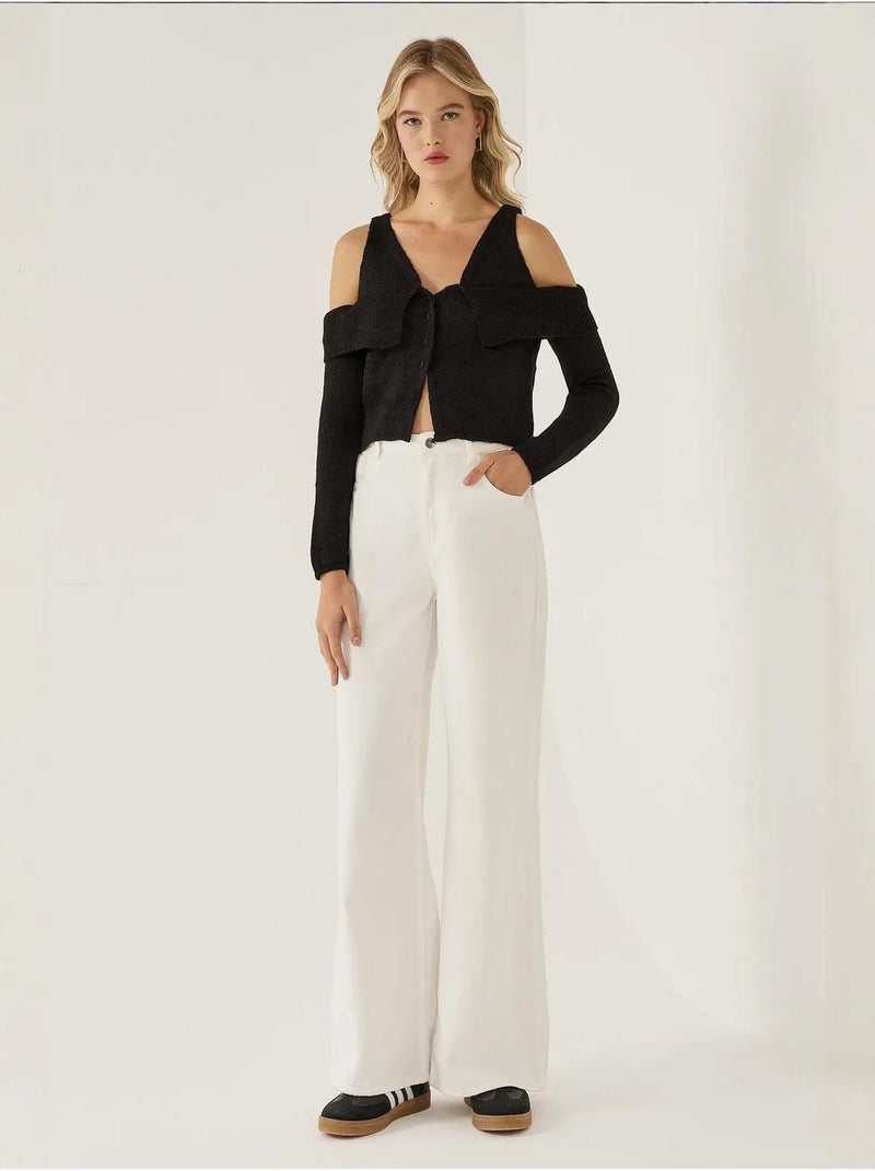 Camisola de malha recortada Preto - Kiabi