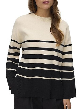 Camisola de mulher vero moda saba às riscas bege/preto