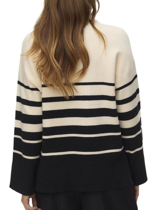 Camisola de malha riscas bege e preta vero moda saba para mulher - Kiabi