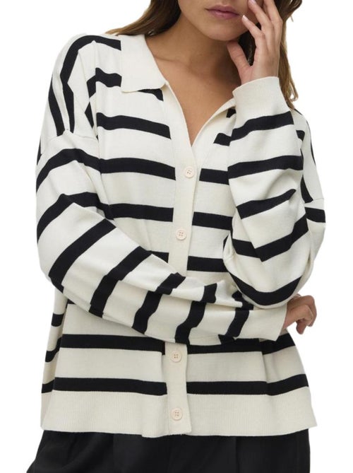 Camisola de Malha Riscas Cru/Preto Vero Moda Silla para Mulher - Kiabi
