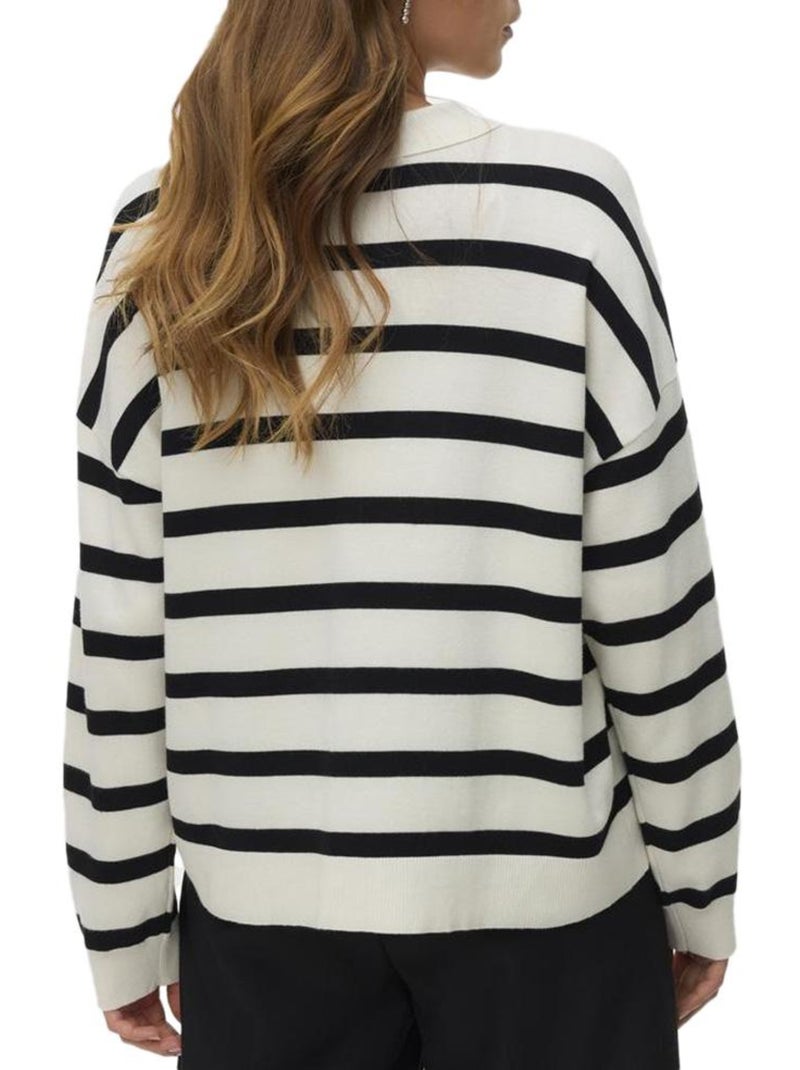 Camisola de Malha Riscas Cru/Preto Vero Moda Silla para Mulher Bege - Kiabi