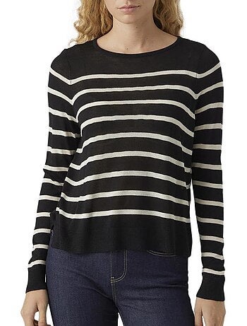 Camisola de Malha Riscas Preta Vero Moda Nova para Mulher
