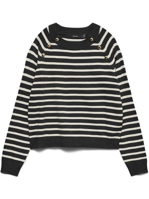 Camisola de Malha Riscas Preto/Branco Vero Moda Happy Button para Mulher - Kiabi