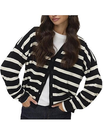 Camisola de Malha Riscas Cru/Preto Vero Moda Silla para Mulher