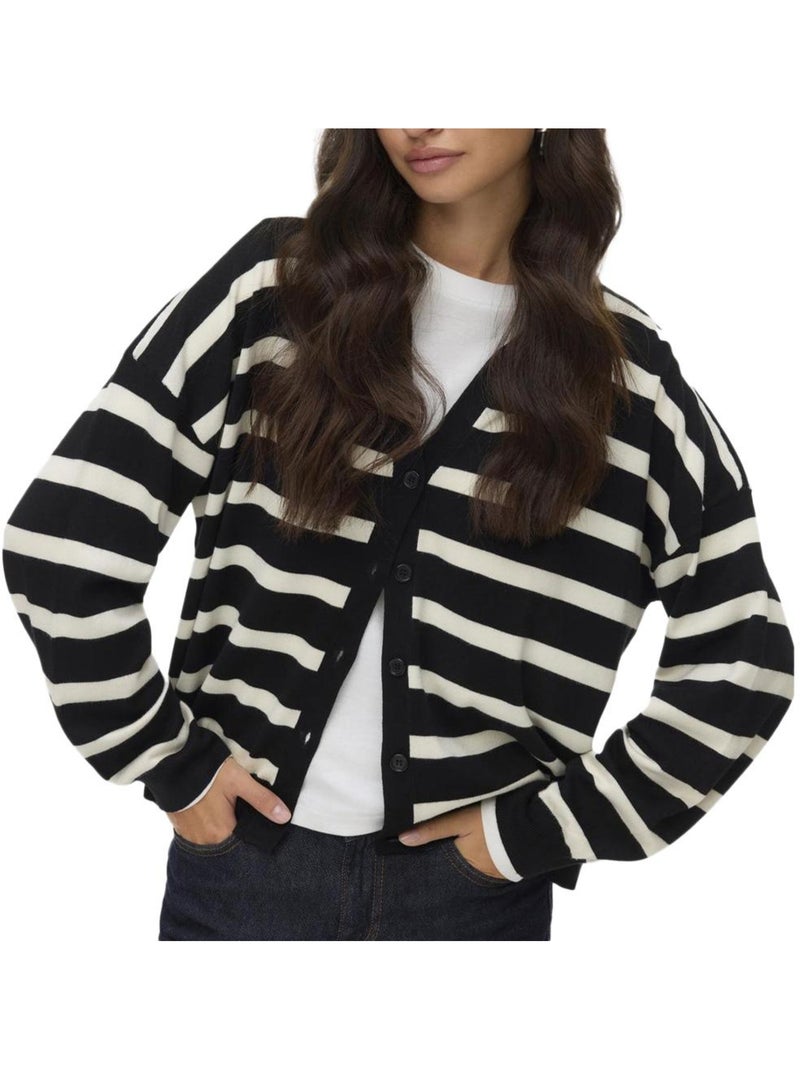 Camisola de Malha Riscas Preto/Cru Vero Moda Silla para Mulher Preto Branco - Kiabi