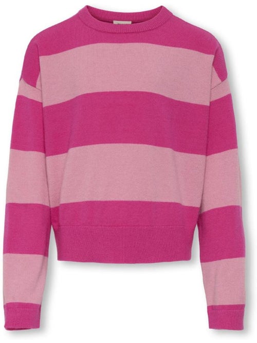 Camisola de Malha Rosa para Menina Kids ONLY Kogtala com Gola Redonda e Padrão de Riscas - Kiabi Camisola de Malha Rosa para Menina Kids ONLY Kogtala com Gola Redonda e Padrão de Riscas - Kiabi