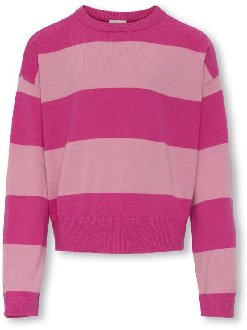 Camisola de Malha Rosa para Menina Kids ONLY Kogtala com Gola Redonda e Padrão de Riscas Rosa - Kiabi