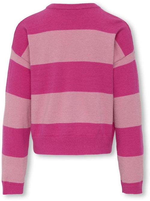 Camisola de Malha Rosa para Menina Kids ONLY Kogtala com Gola Redonda e Padrão de Riscas - Kiabi Camisola de Malha Rosa para Menina Kids ONLY Kogtala com Gola Redonda e Padrão de Riscas - Kiabi