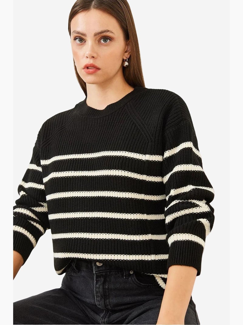 Camisola de malha selanik às riscas lucci Preto - Kiabi