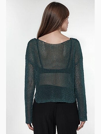Camisola de malha semitransparente com decote barco hiccup