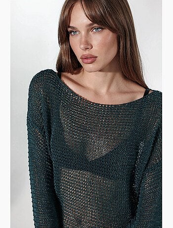 Camisola de malha semitransparente com decote barco hiccup