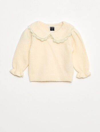 Camisola de malha suave com gola bordada
