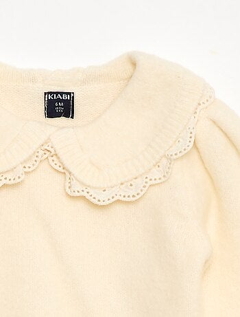 Camisola de malha suave com gola bordada
