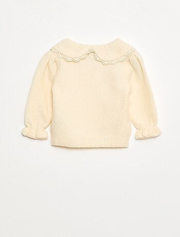 Camisola de malha suave com gola bordada